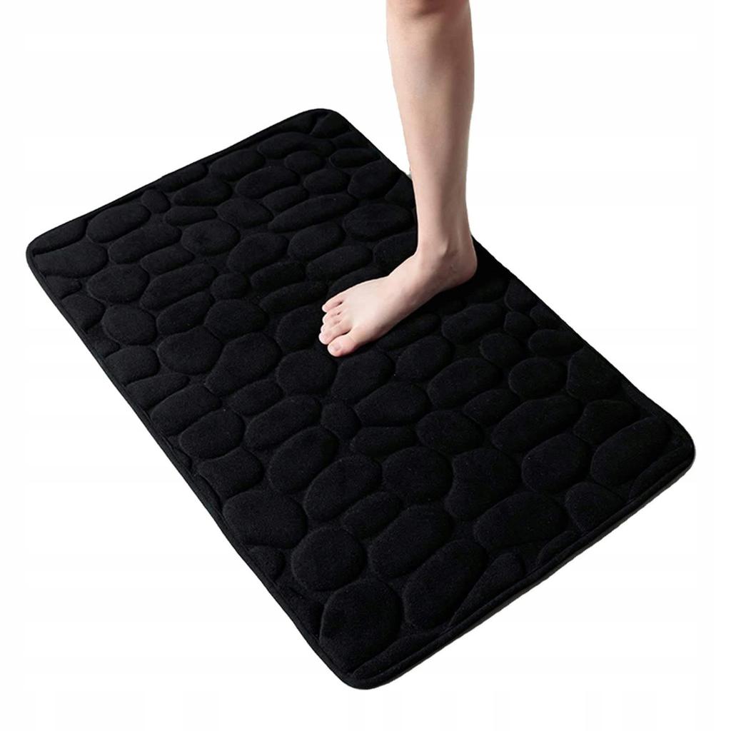 Bathroom Mat Anti-Slip Memory Foam Stones Mat Thick Black