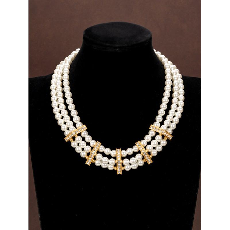 

Vintage Multi Row Inlaid Pearl Necklace French Retro Light Luxury Sweater Chain Elegant Women