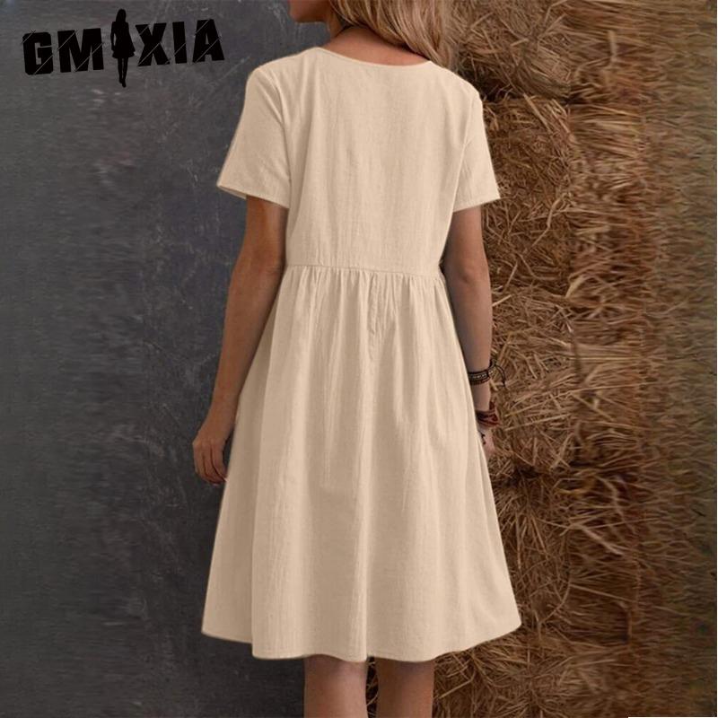 GMXIA Moda dama vara primavara culori uni imprimeu decolteu o talie inalta rochii casual