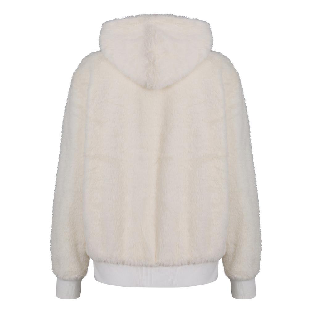 Women's Fashion Casual Hooded Zipper Prokets Solid Long Sleeve Plush Coat