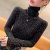 Women's Autumn and Winter New High Collar Sweater Korean Commute Spliced Printed Geometric Slim Long Sleeve Casual Knitted Tops