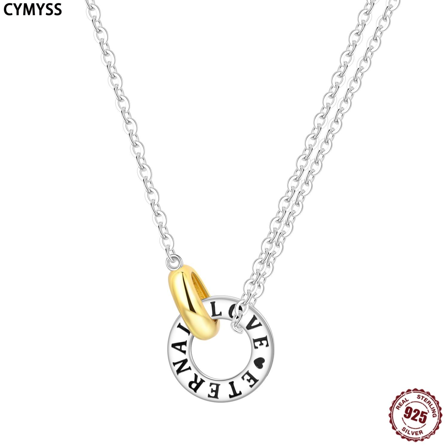 

CYMYSS S925 Sterling Silver Eternal Love Double Ring Necklace Design Jewelry Wedding Holiday Gift Women Zircon