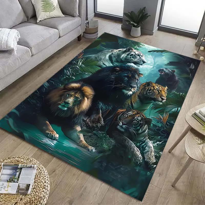 Wildlife-Inspired Area Rug - Lion, Tiger & Leopard Designs for Home and Office Decor | Durable Polyester, Perfect for Living Roo