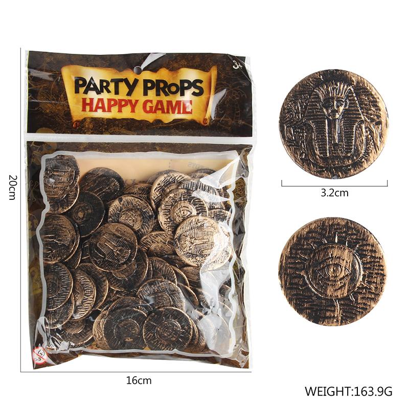 100Pcs Pirate Coin Spanish Doubloon Hunt Treasure Chest Toys Halloween Decorations Bronze Gold Silver Plastic Prop Currency