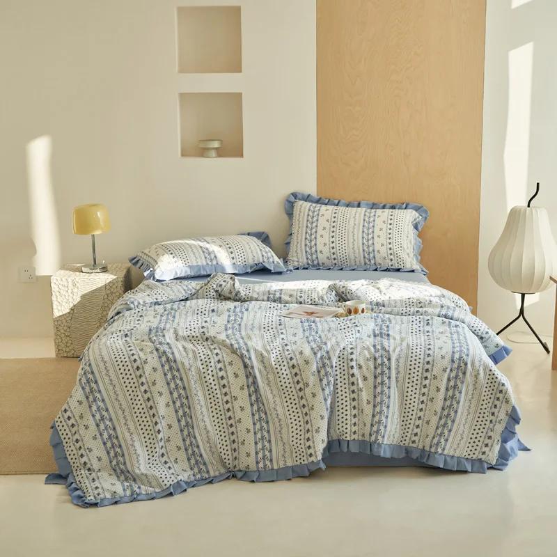 Botanical Flowers Pattern Ruffled Quilt Summer Cool Air Conditioning Quilt Skin-friendly Soft Thin Blanket for Kids Boys Girls