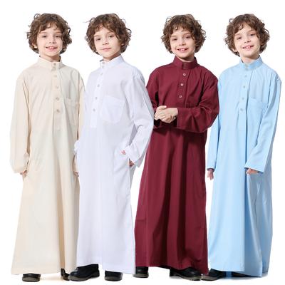 Muslim Kids Boys Saudská Arabská Thobe Župan Top Nohavice Kaftan Arabské islamské oblečenie
