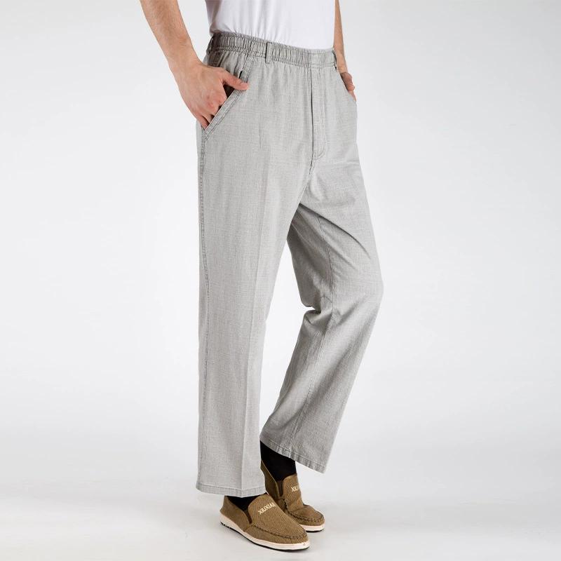 Men's Summer Thin Linen Pants, Loose High Waisted Straight Leg Casual Pants, Breathable Middle-aged and Elderly Linen Pants