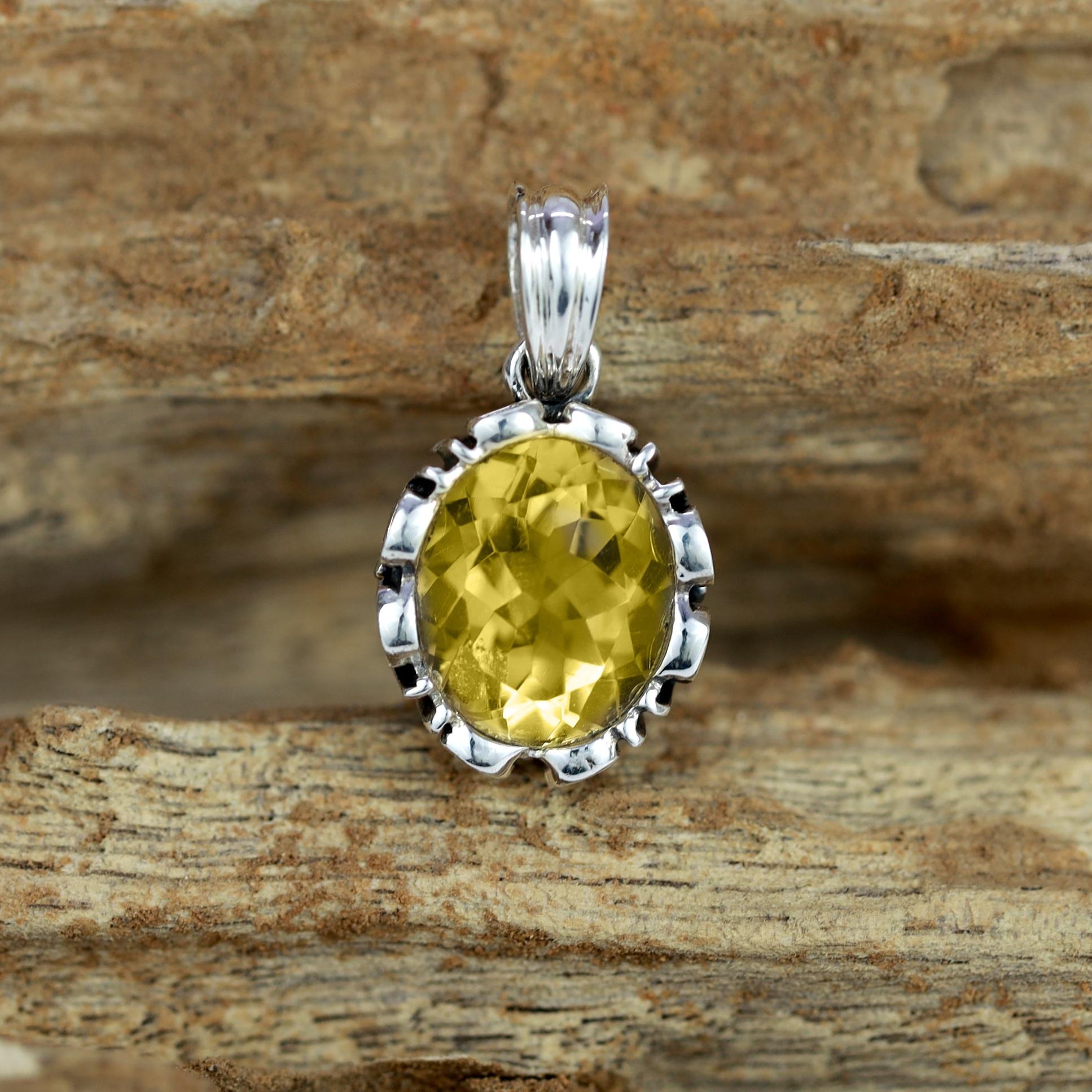 

Real Citrine minimal pendant for women 92.5 silver obval gemstone pendant for her синій