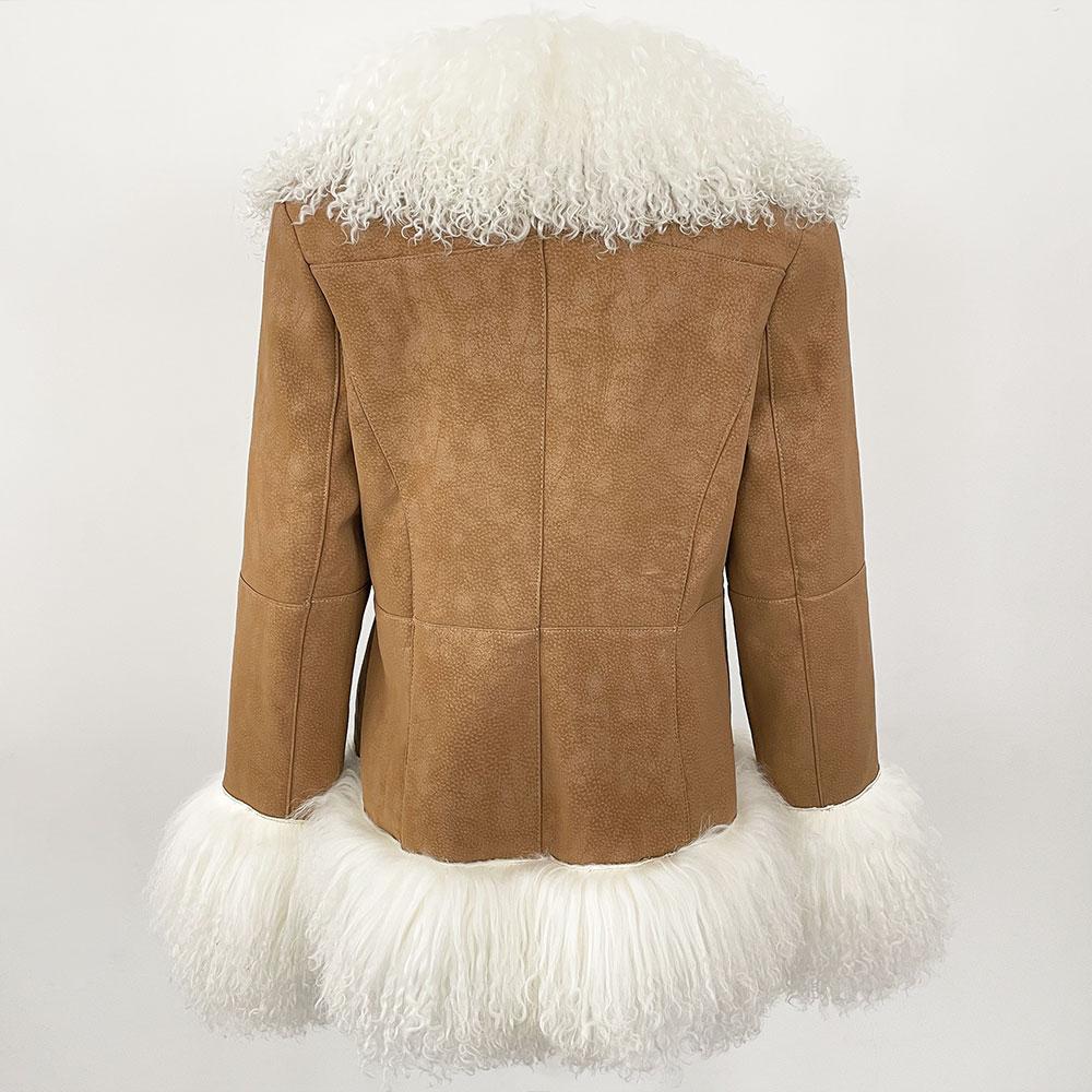OFTBUY 2024 Winter Women Coat Real Natural Mongolia Sheep Fur Turn-down Collar New Fashion Jacket Thick Warm Casual Overwear