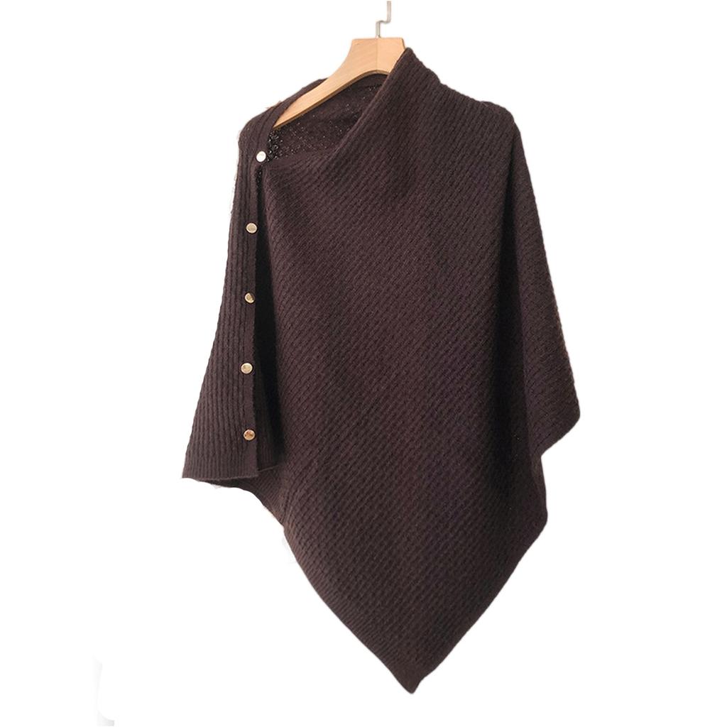 Ladies' Fashionable Knitted Shawl Cape With Buckle Yarn Plaid Scarf, Women's Versatile Warm Plain Weave Shawl