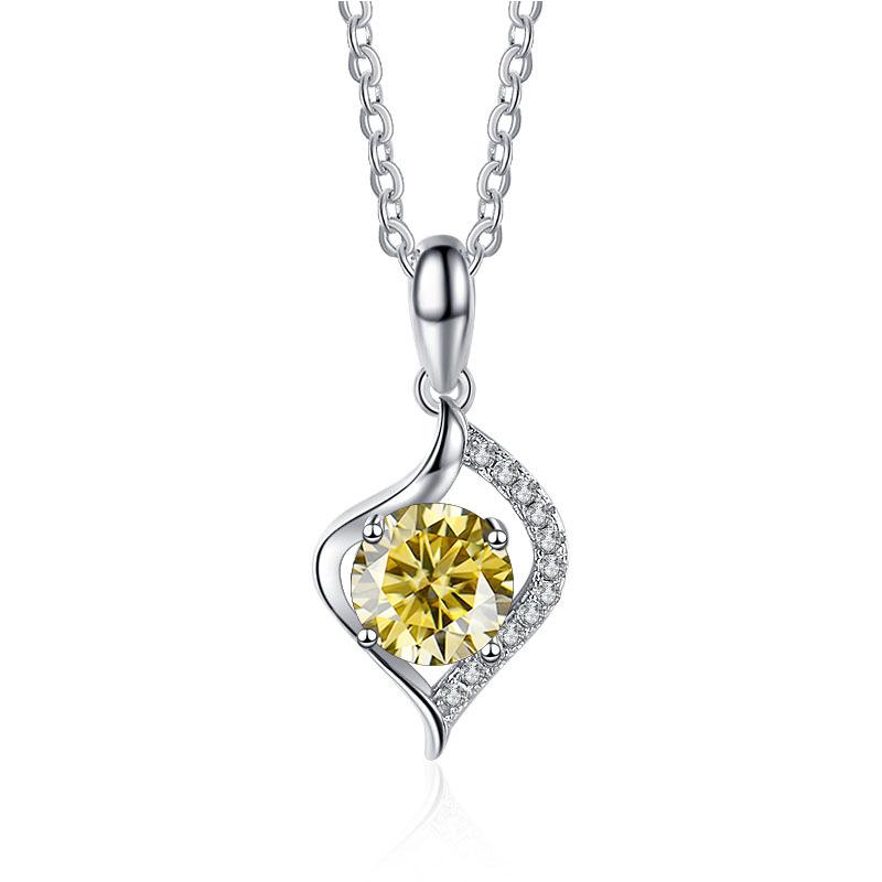 Women's 925 Sterling Silver Jewelry 1 Carat Moissanite Pendant Necklace For Wedding Simple Fashion Clavicle Chain