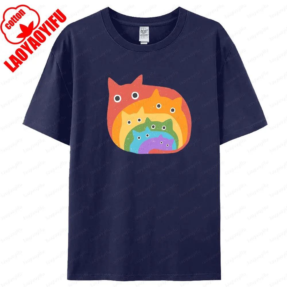 Rainbow Lgbt Cats T Shirt Gay Pride Month Unisex Tee Tops Men Women Universal Casual Summer Round Neck Cotton Short Sleeve