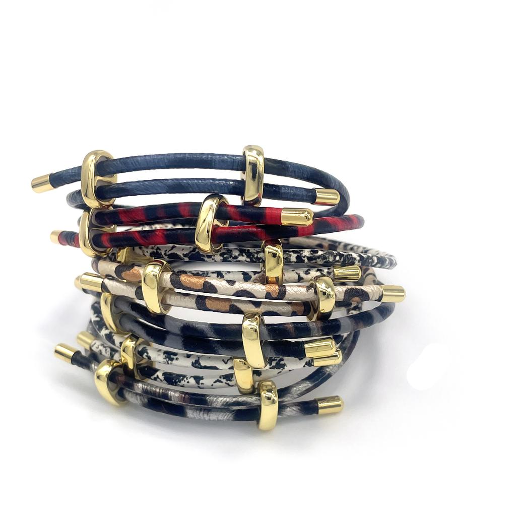 10Pcs Cow Print Leopard Adjustable Bracelet PU Leather Fashion Bracelet Men Women Accessories DIY Jewelry Accessory