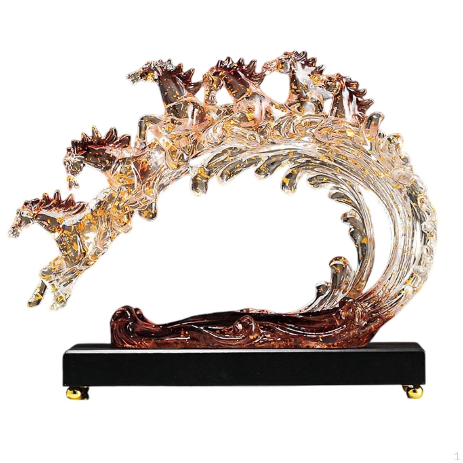 Horse Ornament with Wooden Base CrystalLike Figurine Sculptural Sculpture for Homeowners,