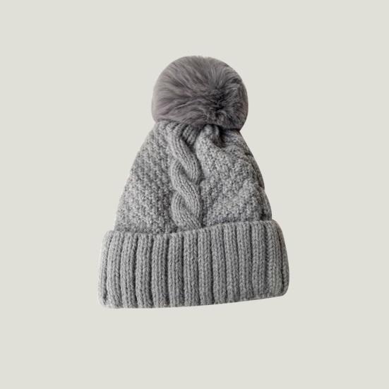 Women Fall Winter Hat Thickened Knitted Soft Elastic Warm Anti-slip Ear Protection Plush Ball Decor Twisted Pattern Outdoor Beanie Cap