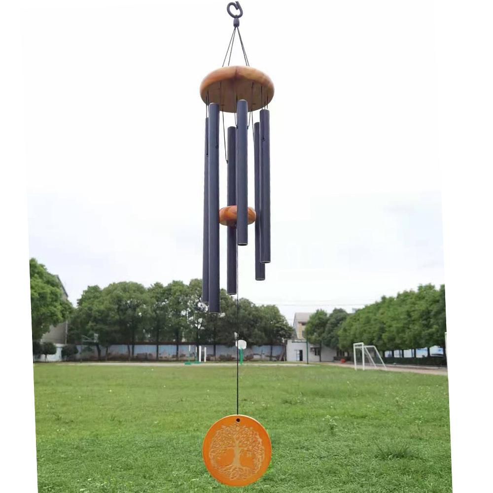 

6 трубок из матового черного резного дерева жизни, 30-дюймовая музыкальная подвеска с подвеской в виде цветка для наружного украшения в европейском и американском стиле