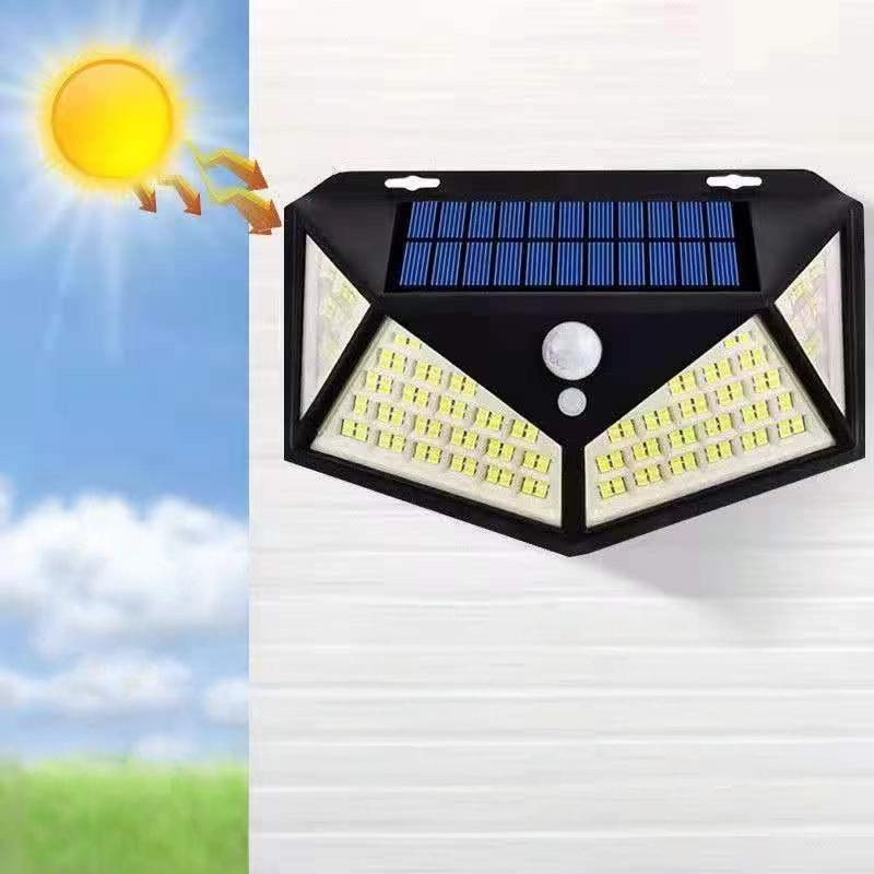 100LED Solar Wall Lamp Outdoor Lampwaterproof Motion Sensor Solar Powered Sunlight Street Lamp Garden Railing Decorative Lamp