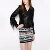 Noora New Womens Lambskin Black Fringe Leather Jacket With Long Sleeves, Tassel Designer Biker Coat