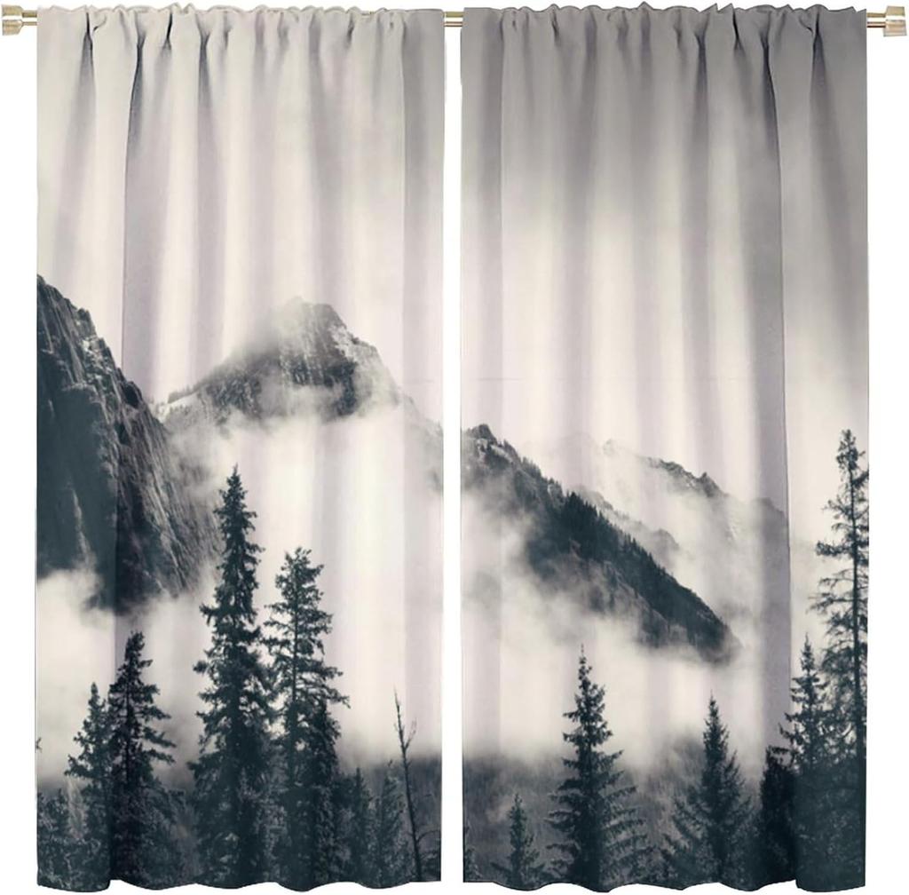 Gothic Dark Misty Forest Curtains Mysterious Horror Foggy Dim Dead Jungle Under Strange Bright Moon Thermal Insulation Blackout Made Of Polyester