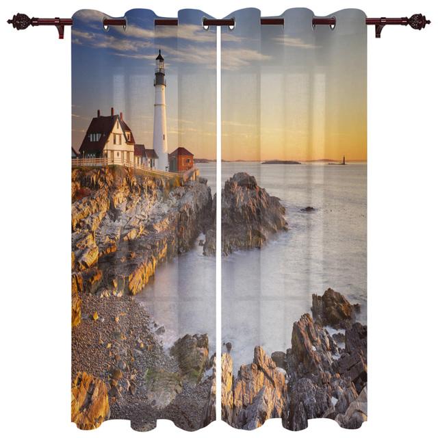 Lighthouse Island Perdele de fereastră vintage acuarelă pentru sufragerie Perdele pentru dormitor modern de lux Cafea Draperii pentru sufragerie