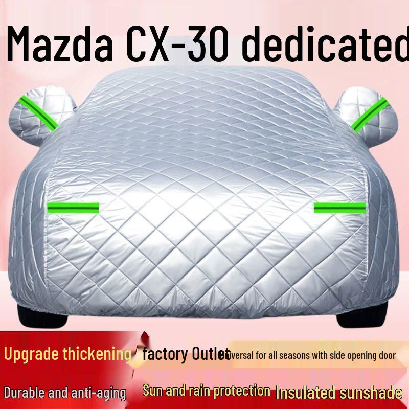 Mazda CX-30 All-Weather Car Cover: Thick Cotton Insulation for Snow, Ice, Sun, and Rain Protection.