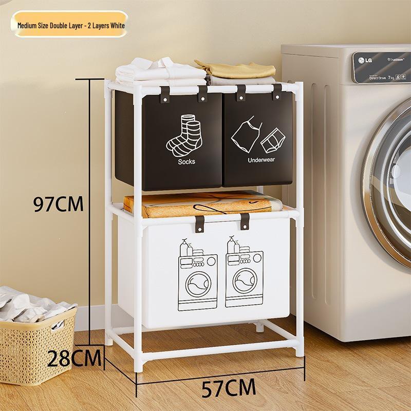 Brazilian Double-Layer Laundry Organizer: Multi-Functional Clothes Sorting Basket and Shelf.