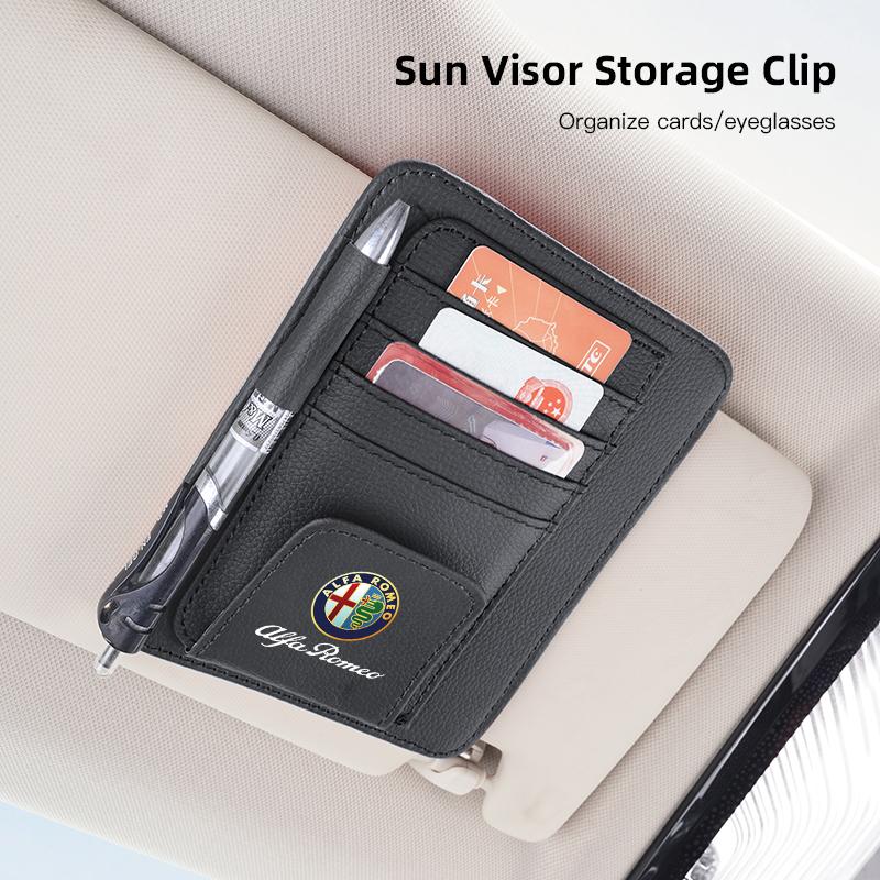 ULXMV1 Car Sun Visor Storage Clip Organizer Pen Card Bill Glasses Holder For Alfa Romeo 4C 159 Spider Giulia Giulietta 156 Mito 147 8C