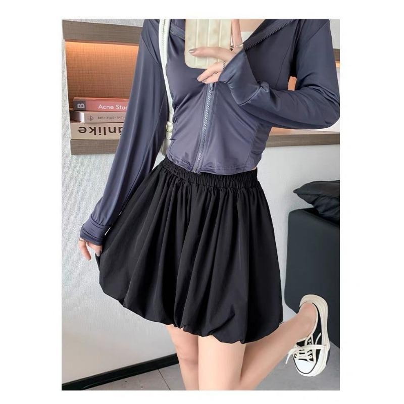 Hot Style Elastic Pocket Fluffy Flower Bud Skirt New Summer High Waist Lantern Black and White Pants Short Skirt
