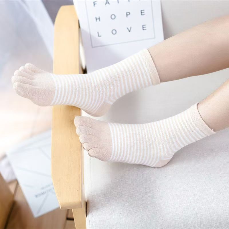 

Носки из чистого хлопка, женские пятипалые носки на осень и зиму, хлопковые тонкие полосатые толстые носки до середины икры 1 pair хаки