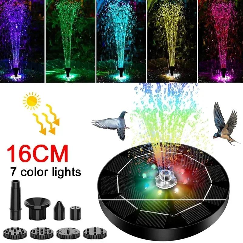 Luce per fontana a LED a 7 colori, luce solare per fontana, fontana rotante, 3W, 6 ugelli, pompa per acqua, bagno per uccelli da esterno, giardino