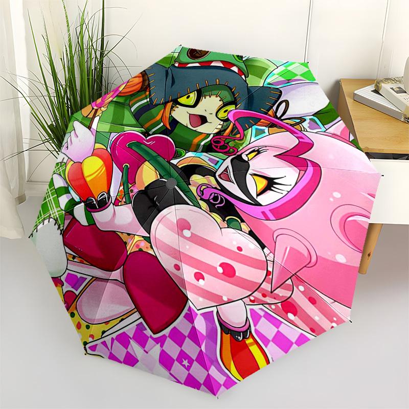 

1pc Outdoor Umbrella with Cute Characters - Automatic Opening/Closing, Portable 3-Fold Design, 8-Rib Iron Frame - Perfect for Fans, Travel, Daily