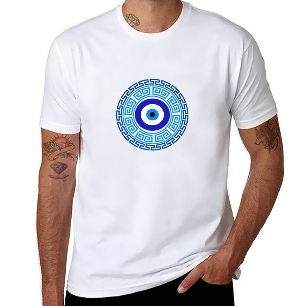 Greek Key Evil Eye Tshirt Stylish Graphic Short Sleeve Top