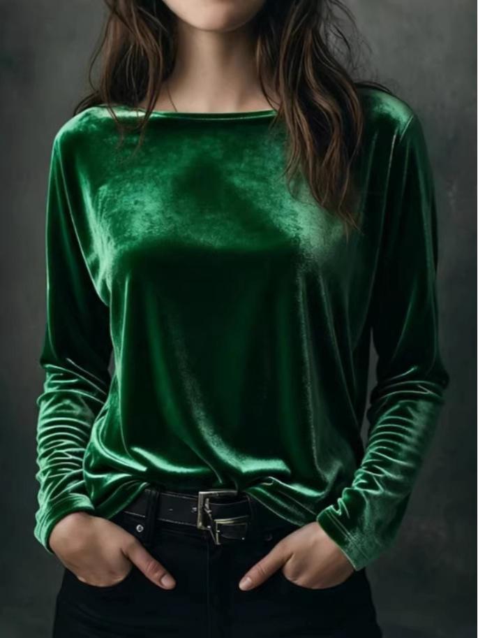 Top Elegant din Catifea cu Gât Rotund pentru Femei, Primăvara 2026