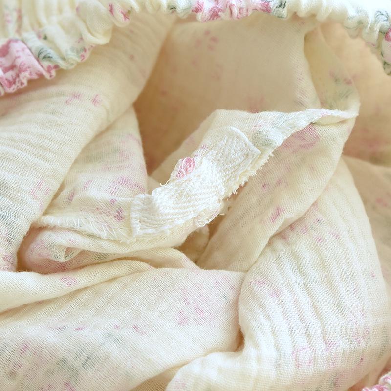 Women's Autumn Long Sleeve Cotton Floral Crinkle Fabric Plus Size Homewear Set