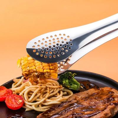 1pc Silvery Kitchen Utensils BBQ Food Clip Kitchen Chief Tongs Stainless Steel Portable for Picnic Barbecue Cooking Articles