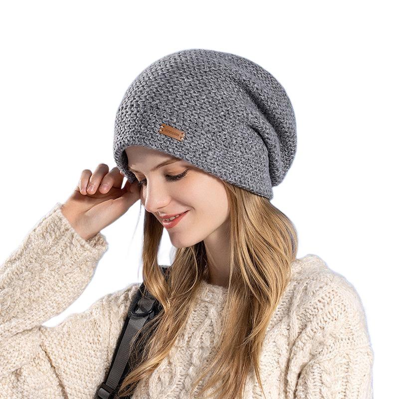Women's Knitted Hat Winter European and American Warm Hat Scarf Set Fleece Ear Protector Pullover Wool Hat