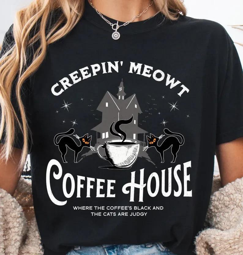 Halloween Coffee Shirt, Cat Coffee Shirt, Witchy Vibes Tee