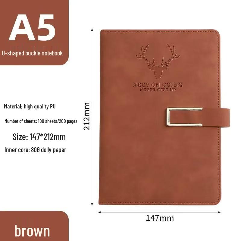 A5 Thickened Soft Leather Notebook with Deer Head Buckle – Elegant Business & Study Journal.