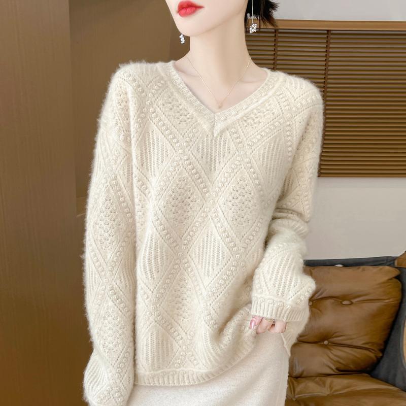 Women's Cashmere Sweater Qinghe Cashmere 30% Cashmere 70% Wool Autumn and Winter Pullover Warm and Fashionable