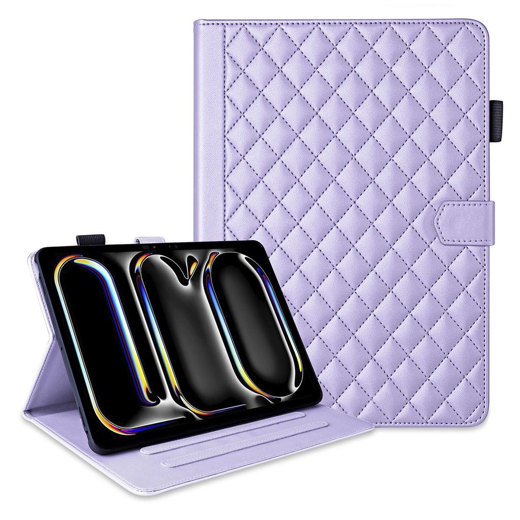For iPad Pro 13 (2024) Case Card Holder Rhombus Grid PU Leather Stand Tablet Cover