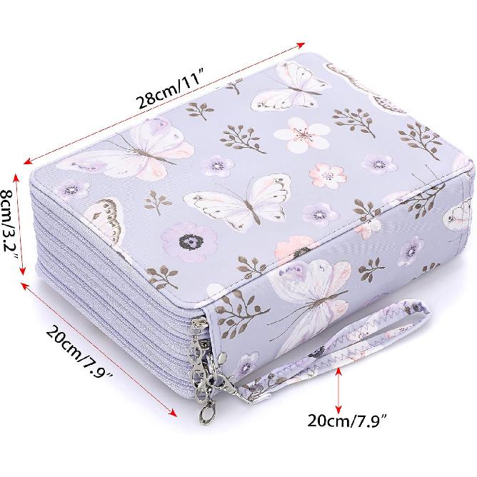 BTSKY Colored Pencil Case- 200 Slots Pencil Holder Pen Bag Large Capacity Pencil Organizer with Handle Strap Handy Colored Pencil Box with Printing