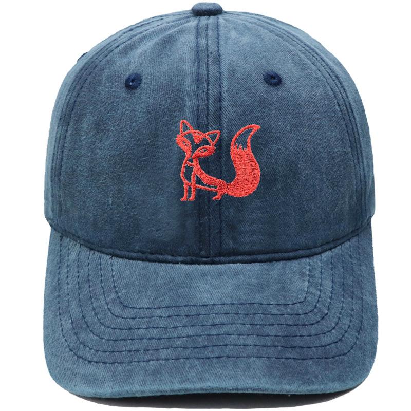 Tegneserie ræv broderet baseballkasket vasket retro dad hat til mænd og kvinder afslappet udendørskasket
