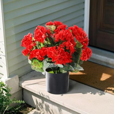 Artificial Geranium Flowers for Outdoors 13" Potted Fake Geraniums Bush UV Resistant Faux Silk Flower for Front Porch Garden Yard Patio Decor