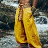 Men's Lightweight Cotton Linen Color Block Pants - Comfortable, Breathable, Loose Fit for Daily or Holiday Wear.