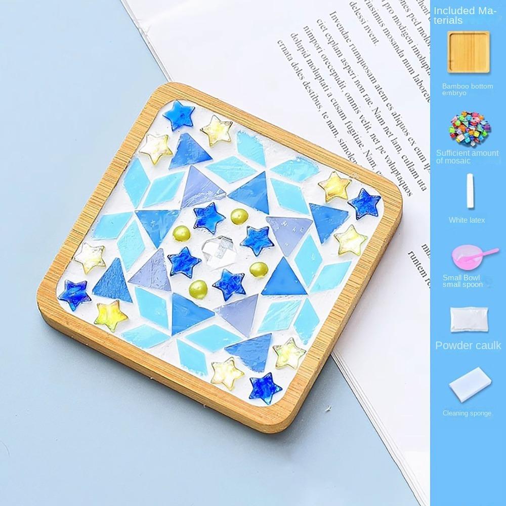 Square Round DIY Mosaic Cup Mat Mosaic Glass Bamboo Pad Creative Handmade Coaster  Toys