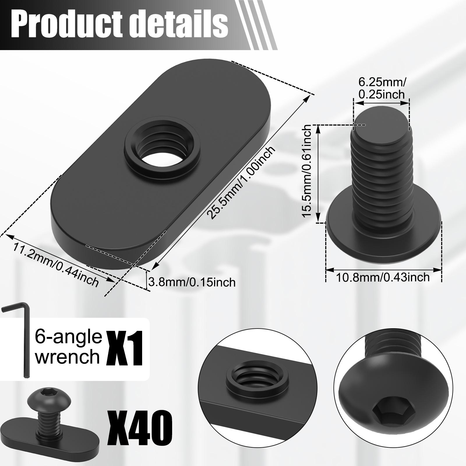 

40Pcs T-nut bolt Set 1/4inch-20 Galvanized Iron Centered Hole Sliding T-Slot Track Screw and Nut Replacement Rails 40pcs