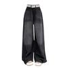 Women's Black & Gray High-Waist Denim Skirt Pants - Loose Fit, Slim Draped Wide Leg for Spring & Autumn 2024