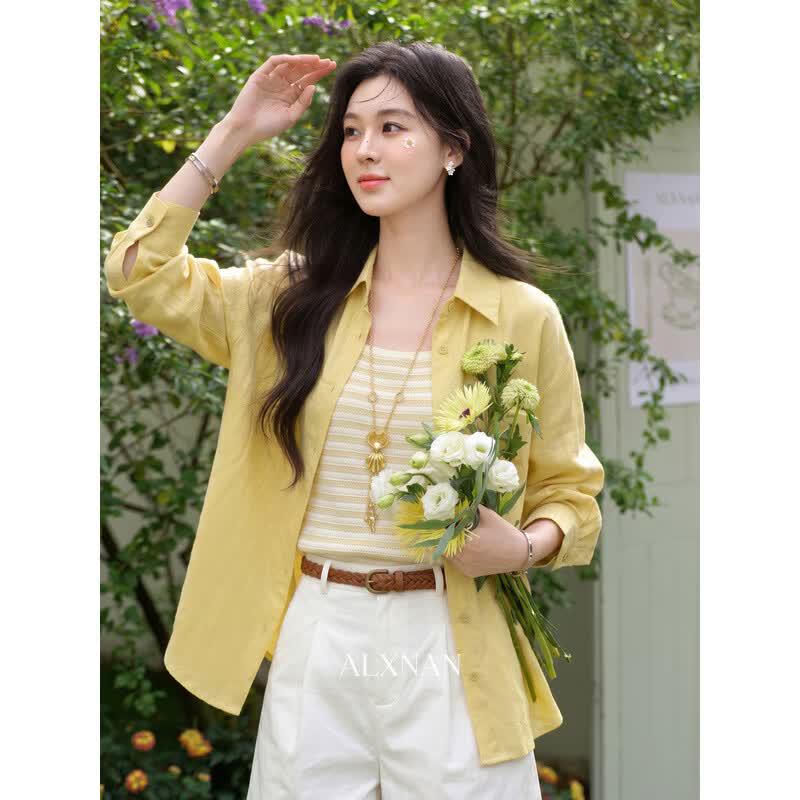 Women s Cream Lyocell Ramie Blend Shirt S