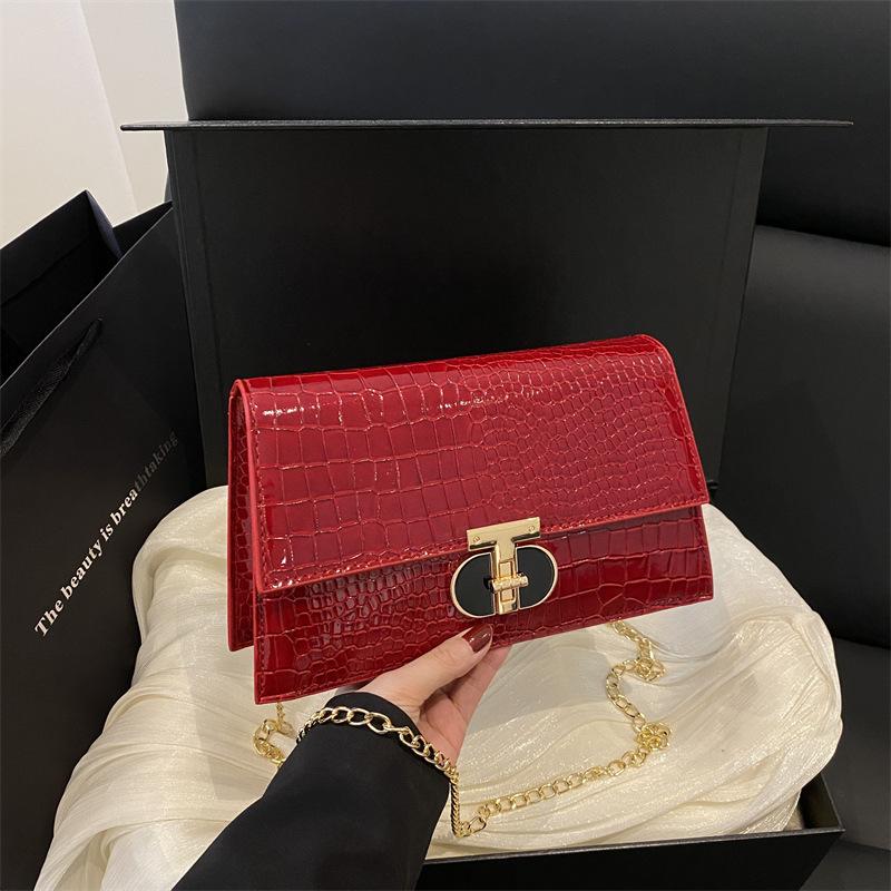 Stone Pattern Women's Bag European and American Retro Fashion Chain Crossbody Small Square Bag Solid Color High Texture Travel Foreign Style Shoulder