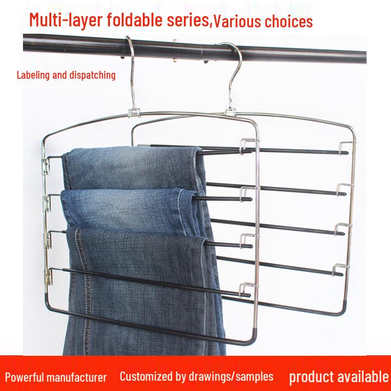 Multifunctional 6-Tier Pants Hanger with 8 Hooks & 10 Clips for Hats, Belts, and Underwear Storage